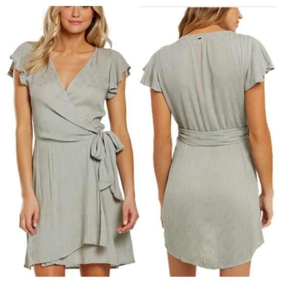 O'Neill Gray Flutter-Sleeve Lightweight Lined Wrap Dress Women's Size Medium - Picture 4 of 13